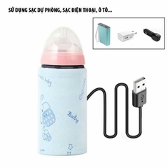 Túi Ủ Bình Sữa Vải Nhung Có Cáp Sạc
