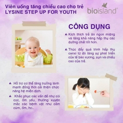 Viên uống tăng chiều cao cho bé BioIsland Lysine Step Up For Youth 60 viên của Úc cho trẻ từ 6 tuổi trở lên