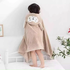 Chăn ủ choàng tắm lông mềm mịn mũ in hình thú cho bé ở nhà hoặc đi biển