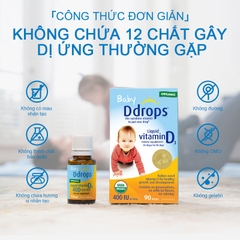 Vitamin D3 Ddrops 90 giọt Hữu Cơ 400IU Hỗ Trợ Phát Triển Xương và Khỏe Răng cho bé từ 0-12 tháng của Mỹ