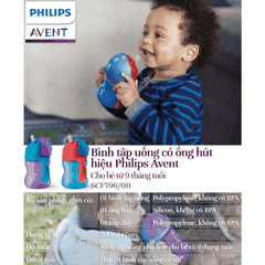 Bình tập uống Philips Avent có ống hút 200ml cho bé từ 9m SCF796/00