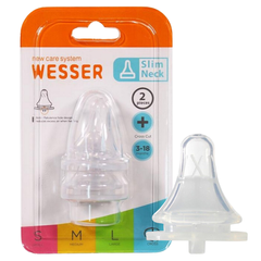 Bộ 2 núm ti Wesser cổ hẹp size + cho bé từ 3 - 18 tháng