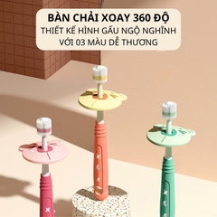 Bàn chải đánh răng siêu mềm cho bé xoay 360 độ mẫu mới, Bàn chải cầm tay cho trẻ từ 1 tuổi có vách ngăn an toàn