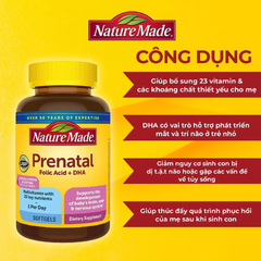 Vitamin tổng hợp bầu Nature Made Prenatal Folic Acid + DHA 100 viên giúp phòng chống dị tật và phát triển hệ thần kinh thai nhi