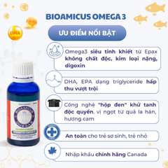 Dung dịch dầu cá tinh khiết BioAmicus Omega-3 hỗ trợ phát triển não bộ và thị giác cho bé sơ sinh hương vị cam lọ 30ml Canada