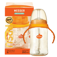 Bình ống hút Wesser PPSU 260ml hút mọi tư thế nằm ngồi bé trên 6M