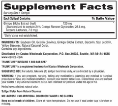 Viên Uống Bổ Não TruNature Ginkgo Biloba 340 Softgels 2026 – Viên Uống TruNature Ginkgo Biloba 120mg Bổ Sung Chiết Xuất Lá Bạch Quả Tăng Cường Trí Nhớ Tập Trung Tuần Hoàn Máu Não Giảm Mệt Mỏi Chóng Mặt Ù Tai An Toàn Không GMO Không Gluten Chính Hãng Mỹ Costco Giá Rẻ