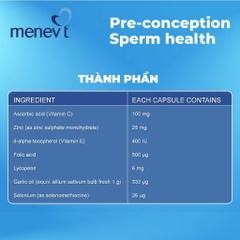 Viên Uống Hỗ Trợ Điều Trị Vô Sinh, Tinh Trùng Yếu Cho Nam Giới Menevit Hộp 30 viên (Úc)