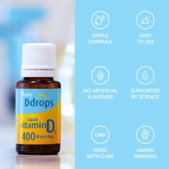 Vitamin D3 hữu cơ giọt cho trẻ sơ sinh | 400 IU mỗi giọt | Đã được chứng minh lâm sàng an toàn và hiệu quả | Không vị và không mùi | USDA Hữu cơ | Không biến đổi gen