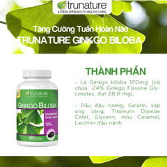 Viên uống bổ não Trunature Ginkgo Biloba 340 viên Mỹ hỗ trợ tuần hoàn máu não