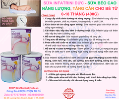 Sữa bột Infatrini Đức cao năng lượng giúp bé tăng cân từ 0-18 tháng 400g