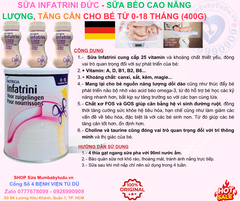 Sữa bột Infatrini Đức cao năng lượng giúp bé tăng cân từ 0-18 tháng 400g