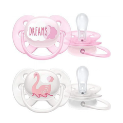 Set 2 ti giả Philips Avent Ultra Soft thông khí siêu mềm cho bé gái màu hồng từ 0-6 tháng