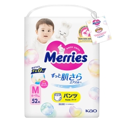 Tã Quần Merries Size M Cho Bé Từ 6-11kg (52 Miếng) 2026 – Tã Merries Nhật Bản Siêu Mềm Thoáng Khí Hấp Thụ Tốt Không Gây Hăm Da Hỗ Trợ Bé Thoải Mái Ngủ Ngon Chính Hãng Giá Rẻ