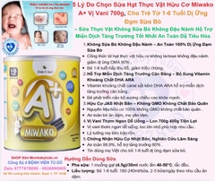 Sữa Hạt Thực Vật Hữu Cơ Miwako A+ Vị Vani 700g, 400g Cho Trẻ Từ 1-6 Tuổi Dị Ứng Đạm Sữa Bò