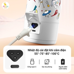 Bình Đun Nước Cầm Tay Moaz BéBé MB-058 Universe 500ml – Bình Đun Nước Di Động Pha Sữa Cho Bé Sơ Sinh Khi Đi Du Lịch, Về Quê, Pin Sạc USB, Màn Hình LED