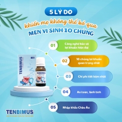 Men Vi Sinh 10 Chủng Tenbimus Bổ Sung Lợi Khuẩn Hỗ Trợ Hạn Chế Rối Loạn Tiêu Hóa Tăng Cường Sức Khỏe 2026 – Men Vi Sinh Tenbimus 10ml Nhập Khẩu Châu Âu Hỗ Trợ Cân Bằng Hệ Vi Sinh Đường Ruột Giảm Tiêu Chảy Táo Bón Nôn Trớ Khóc Dạ Đề Cho Trẻ Sơ Sinh Từ 0 Tháng An Toàn Không Đường Không Chất Bảo Quản Chính Hãng Giá Rẻ