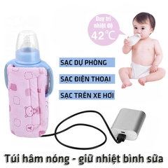 Túi Ủ Bình Sữa Vải Nhung Có Cáp Sạc