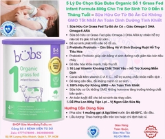 Sữa Bubs Organic Số 1 Grass Fed Infant Formula 800g Cho Trẻ Sơ Sinh Từ 0 Đến 6 Tháng Tuổi 2026