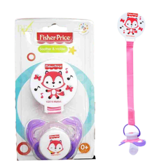 Set 2 núm ti giả silicone kèm dây đeo kẹp áo FISHER PRICE bé từ 0M+