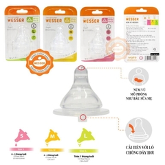 Bộ 2 núm ti Wesser cổ hẹp size S cho bé từ 0 - 3 tháng