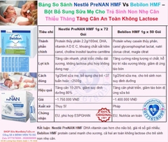 Bebilon HMF Chính Hãng – Bột Bổ Sung Sữa Mẹ Cho Trẻ Sinh Non Nhẹ Cân Thiếu Tháng Suy Dinh Dưỡng Tăng Cân An Toàn Không Lactose Không GMO Protein Thủy Phân Vitamin Khoáng Chất Hộp 50 Gói 1g/Gói
