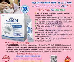 Nestlé PreNAN HMF 1g x 72 Gói – Bột Bổ Sung Sữa Mẹ Cho Trẻ Sinh Non Và Nhẹ Cân