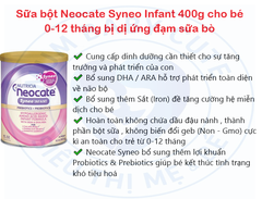 SỮA BỘT NUTRICIA NEOCATE SYNEO INFANT DỊ ỨNG ĐẠM BÒ