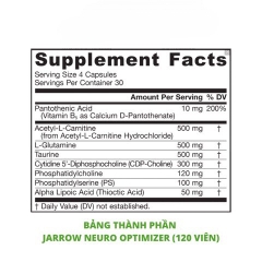 Viên Uống Bổ Não, Tăng Cường Trí Nhớ Jarrow Neuro Optimizer (120 Viên/Lọ)