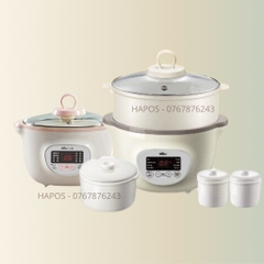 QT - Nồi nấu hầm cháo chậm cho bé ăn dặm Bear SUBE001 Bản Quốc Tế (có lồng hấp), hẹn giờ, ninh, ủ cháo, chưng yến - Cheapmall 0.8L_quốc tế A08G2