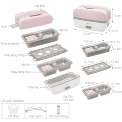 QT - Hộp cơm điện cầm tay mini đa năng Bear DFH-B20S6, 3 khay dung tích lớn thép không gỉ an toàn cho sức khỏe, tiện lợi Bear_tròn_quốc tế