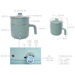 QT - Nồi lẩu điện mini đa năng Bear DRG-D12M5 nồi lẩu mini 1.2L Bear - Hàng Chính Hãng - Bảo Hành 18 tháng DRG-D12M5