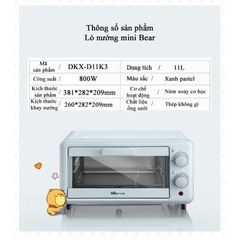 QT - Lò Nướng Mini Điện Đa Năng BEAR 11L D11B1, Bếp nướng điện, Lò Nướng Mini Cho Gia Đình ( Công Suất 800W), Bảo hành 12Th F10K5 - Mẫu mới