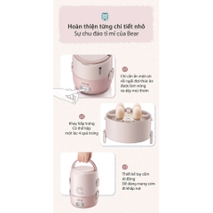 QT - Hộp cơm điện cầm tay mini đa năng Bear DFH-B20S6, 3 khay dung tích lớn thép không gỉ an toàn cho sức khỏe, tiện lợi Bear_tròn_quốc tế