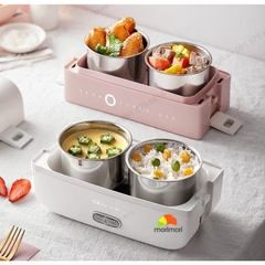 QT - Hộp cơm điện cầm tay mini đa năng Bear DFH-B20S6, 3 khay dung tích lớn thép không gỉ an toàn cho sức khỏe, tiện lợi Bear_tròn_quốc tế