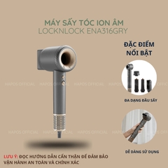 Máy sấy tóc ion âm LocknLock Chính hãng hair dryer đầu sấy từ 360 độ, chức năng tự làm sạch ENA316GRY - Hapos Mall ENA316GRY