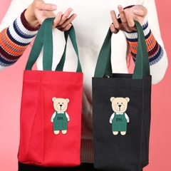 Túi vải canvas 2 lớp đựng bình ly giữ nhiệt LocknLock hình Gấu, khóa cài nam châm, lót chống thấm nước HPCV04 - HAPOS Gấu Đỏ/ Vàng