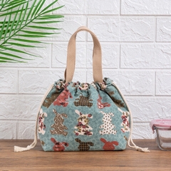 Túi đựng vải canvas cao cấp cho hộp cơm trưa văn phòng LocknLock dây rút dễ thương phong cách Nhật Bản HPCV07 - HAPOS Thỏ Xanh/ Hồng
