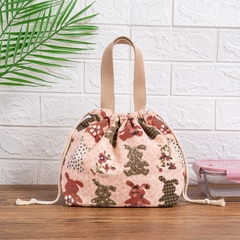 Túi đựng vải canvas cao cấp cho hộp cơm trưa văn phòng LocknLock dây rút dễ thương phong cách Nhật Bản HPCV07 - HAPOS Thỏ Xanh/ Hồng