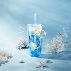 Ly nhựa 2 lớp 750ml LocknLock Ocean Double Wall HAP534BLU, Kèm phụ kiện, Chính hãng - HAPOS LOF Xanh HAP534BLU