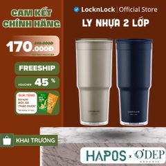 Ly nhựa 2 Lớp LocknLock 900ml to, Cốc nhựa có nắp Double Wall Cold Cup, Chính Hãng HAP502 - HAPOS LOF Navy - HAP502NVY