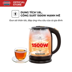 Ấm siêu tốc thủy tinh 1.8L Sunhouse SHD1212 - 1500W - Thang đo mực nước tiện lợi - Tự ngắt khi quá nhiệt - HAPOS HEL SHD1212