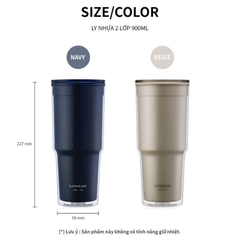 Ly nhựa 2 Lớp LocknLock 900ml to, Cốc nhựa có nắp Double Wall Cold Cup, Chính Hãng HAP502 - HAPOS LOF Navy - HAP502NVY