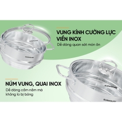 Xửng đa năng inox Sunhouse Eco SHG105-24 - An toàn - Tỏa nhiệt đều - Phù hợp nhiều size nồi - HAPOS HEL SHG105-24