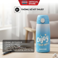 BÌnh giữ nhiệt trẻ em GripPal 420ml Sunhouse KS-TU420GB - Inox 304 an toàn - Giữ nhiệt 8-10h - HAPOS HEL KS-TU420GB