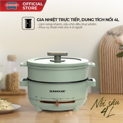 Nồi lẩu điện đa năng 4L Sunhouse SHD4540 có xửng hấp - Gia nhiệt trực tiếp - Chống dính PTFE - HAPOS HEL SHD4540