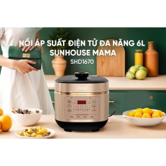 Nồi áp suất điện đa năng Sunhouse SHD1670, Công suất 1000W, 8 chế độ nấu , Lòng nồi 5 lớp chống dính - HAPOS HOF