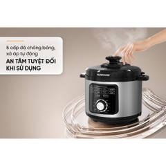 Nồi áp suất điện đa năng 5L Sunhouse SHD1551 900W, 5 cấp độ chống bỏng, Lòng nồi 5 lớp phủ chống dính PTFE - HAPOS HOF