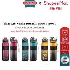 Bình giữ nhiệt Double Boost 750ml Sunhouse KS-TU750BR /KS-TU750BB/KS-TU750BY, inox cao cấp, núm nhựa ABS - HAPOS HEL KS-TU750BY
