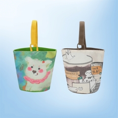 Túi vải canvas phong cách tranh sơn dầu nghệ thuật đựng bình giữ nhiệt LocknLock, hộp cơm văn phòng HPCV10 - HAPOS Mèo / Thỏ Cute